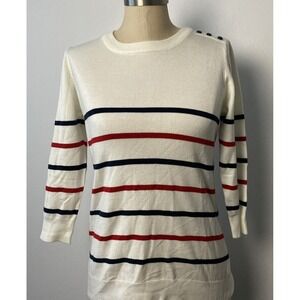 ModCloth Charter School Pullover Sweater Cream Striped Size S